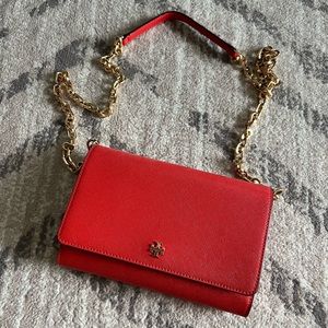 Orange Tory Burch chain wallet